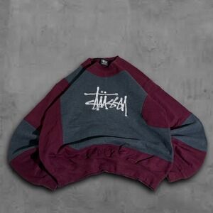 Stussy Rework Style Crewneck Sweatshirt Colorblock Logo Size Medium